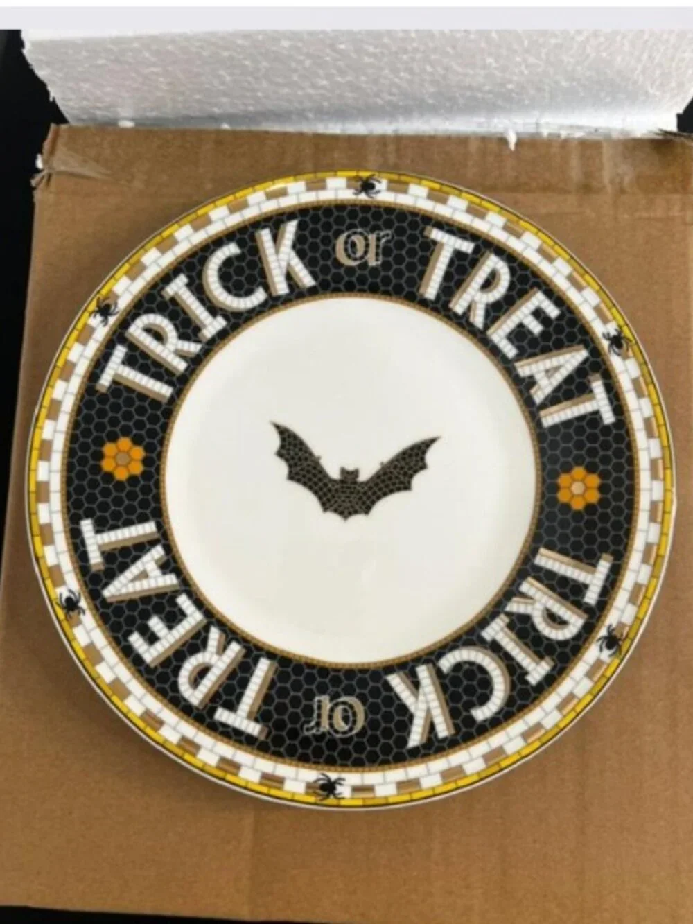 Anthropologie Bistro Tile Stoneware Dessert Plate: Halloween Edition - Bat - NWT